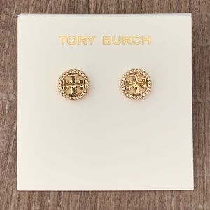 Tory Burch Crystal Logo Earrings